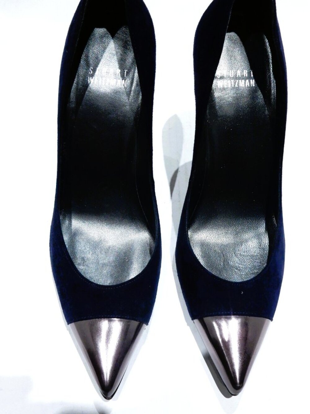 Stuart Weitzman Navy Suede / Metallic Toe Pumps in Size 7B